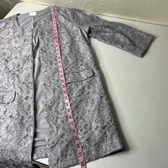 Chicos Topper Jacket Womens Medium 1 Gray Floral Lace Open 3/4 Sleeve Evening - Picture 6 of 11